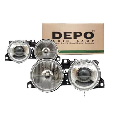 Bmw 3 Serisi E30 Kasa Far Sağ-Sol Set (Siyah) Depo Marka DPO 444-1116PXLD-E2 - 63121386805 - 63121386806